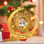 Personalized Our First Christmas Sun and Moon Crystal Wooden Ornament