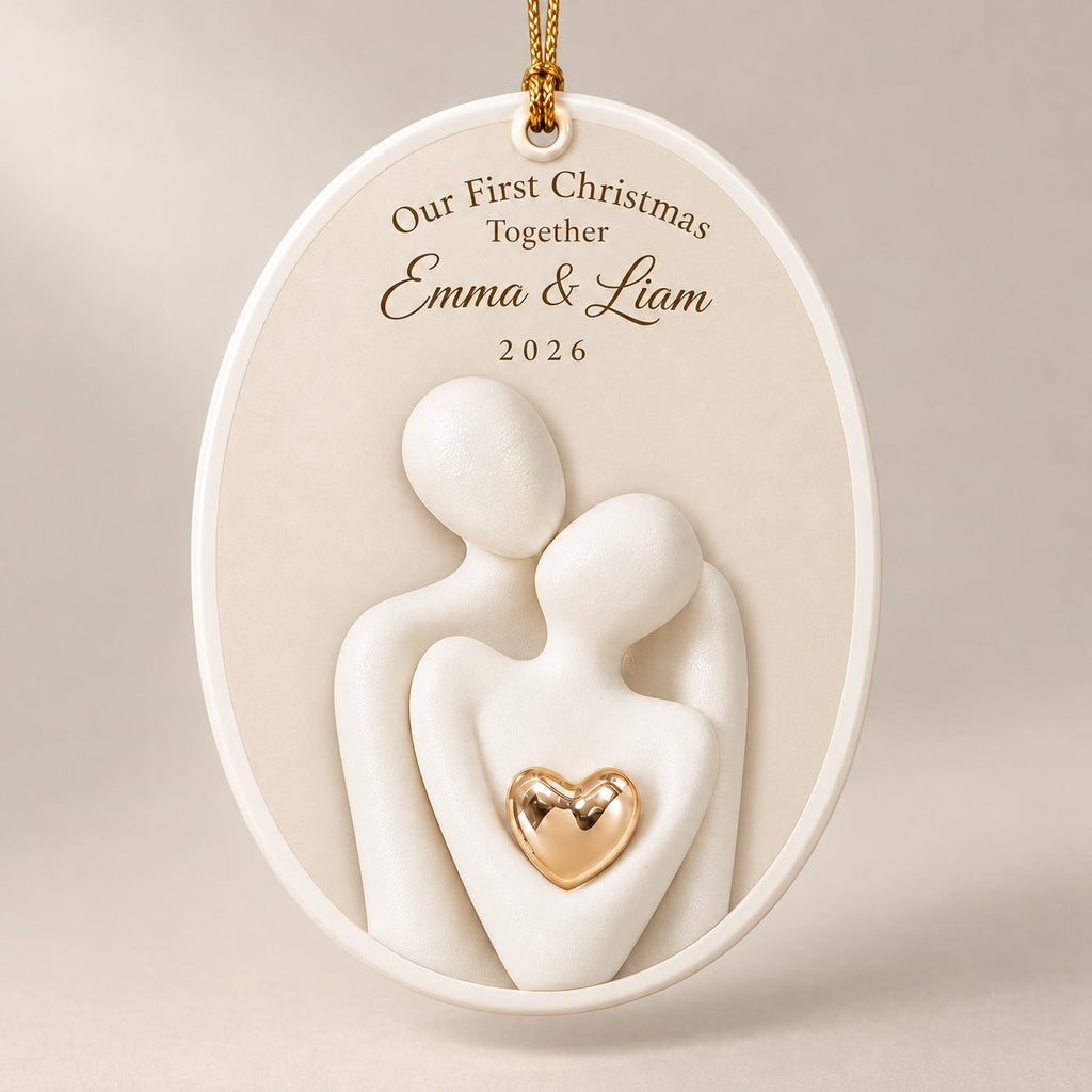 Personalized Our First Christmas Together Embracing Couple Ceramic Ornament