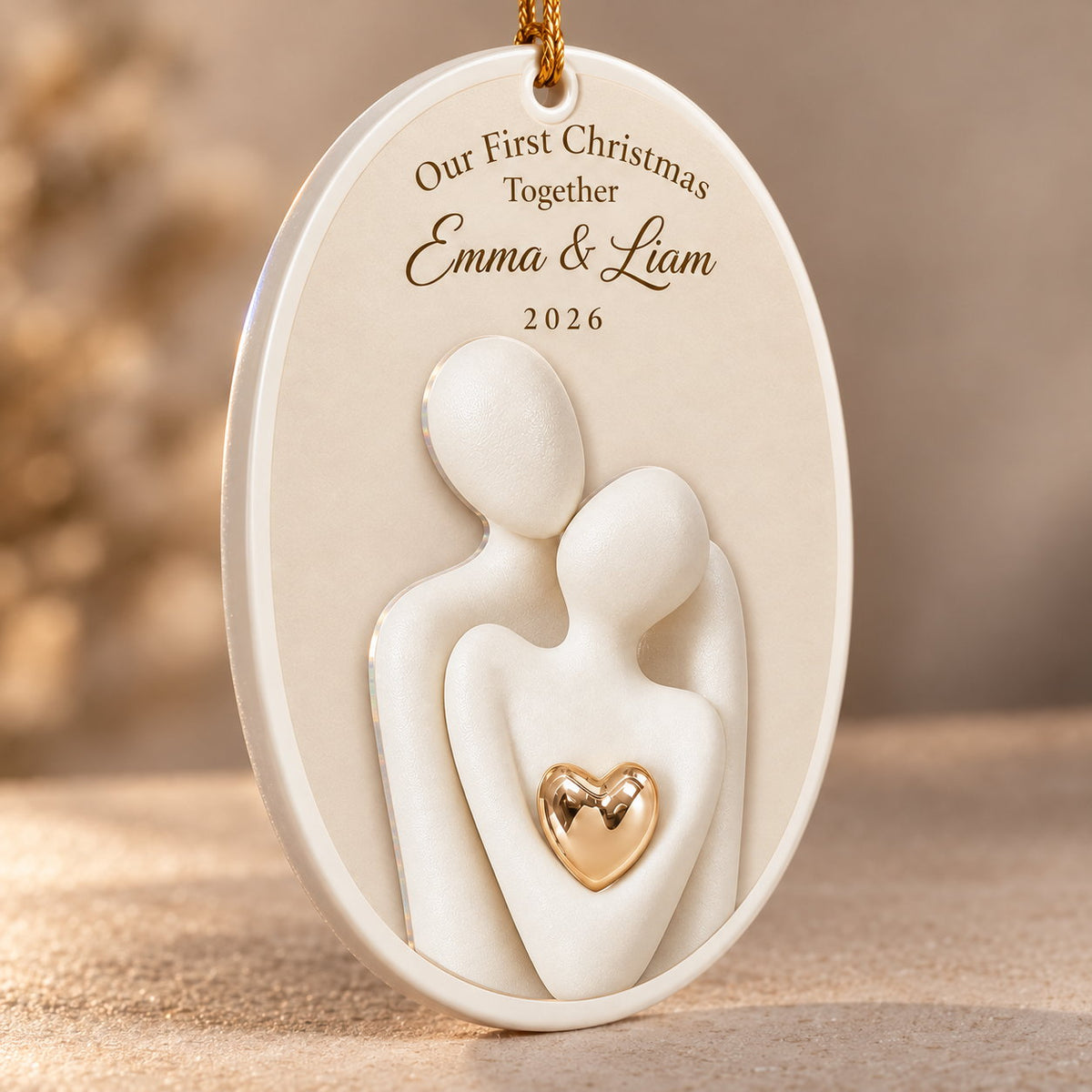 Personalized Our First Christmas Together Embracing Couple Ceramic Ornament