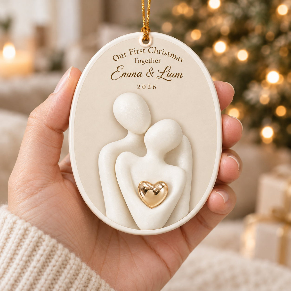 Personalized Our First Christmas Together Embracing Couple Ceramic Ornament
