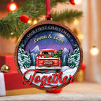 Personalized Our First Christmas Together Red Truck Wooden Ornament
