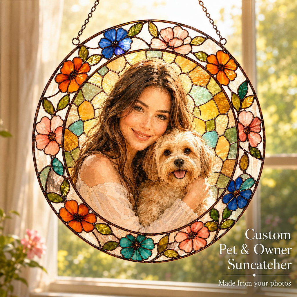 Personalized pet and owner photo suncatcher