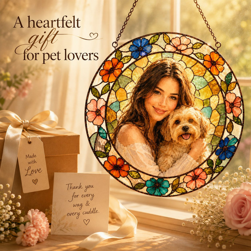 Personalized pet and owner photo suncatcher gift