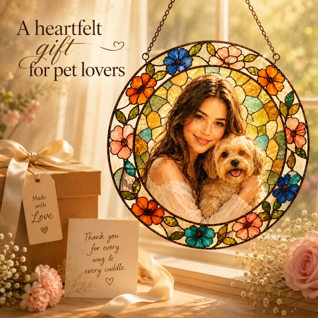 Personalized pet and owner photo suncatcher gift