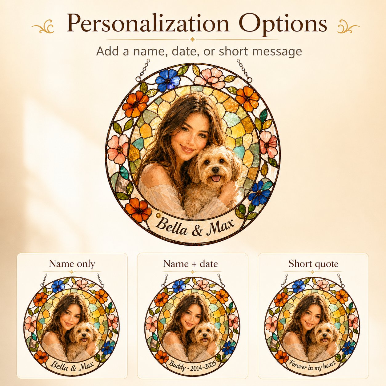 Personalization options name date or quote