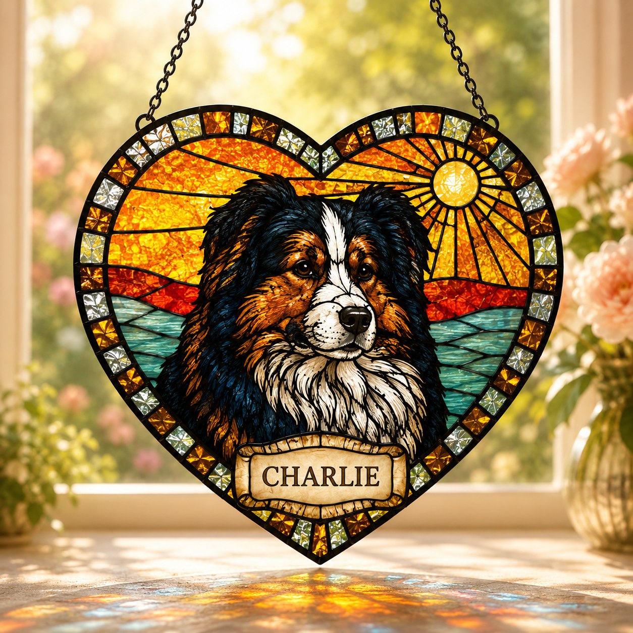 Personalized pet memorial heart photo suncatcher 05