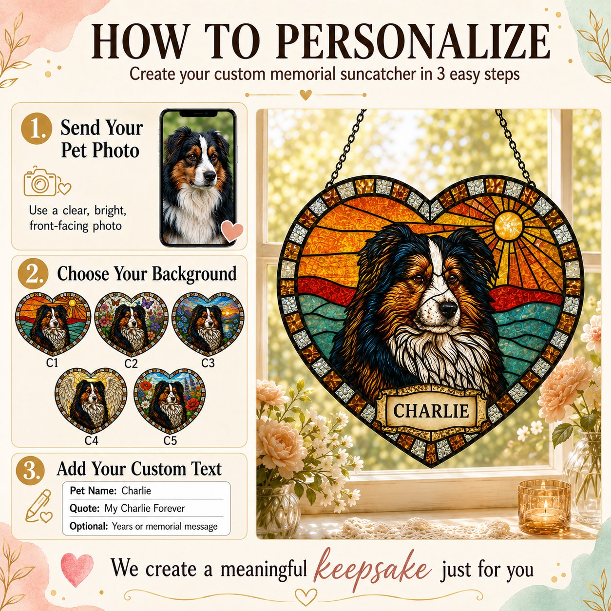 Personalized pet memorial heart photo suncatcher 07