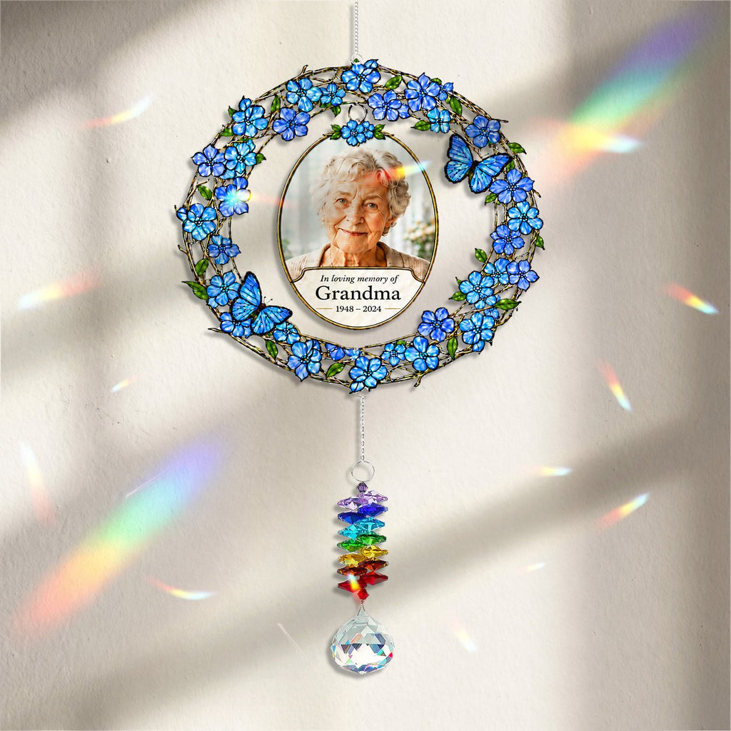 Personalized photo memorial wreath crystal suncatcher