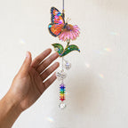 Personalized pink blossom butterfly memorial crystal suncatcher detail