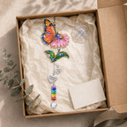 Personalized pink blossom butterfly memorial crystal suncatcher charm