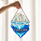 Personalized Polar Bear Couple on an Iceberg Holographic Acrylic Suncatcher