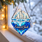 Personalized Polar Bear Couple on an Iceberg Holographic Acrylic Suncatcher