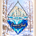 Personalized Polar Bear Couple on an Iceberg Holographic Acrylic Suncatcher