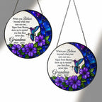 Personalized purple floral hummingbird memorial suncatcher view 3