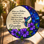 Purple floral hummingbird memorial suncatcher window lifestyle