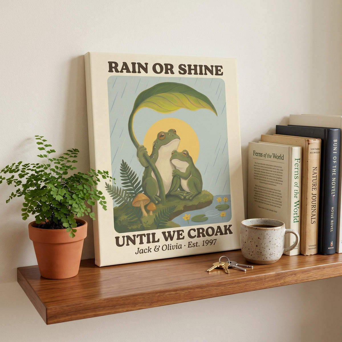 Personalized Rain or Shine Until We Croak Frog Couple Canvas Wall Art
