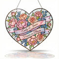 Personalized rose heart stained glass suncatcher for couples