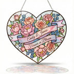Personalized rose heart stained glass suncatcher for couples