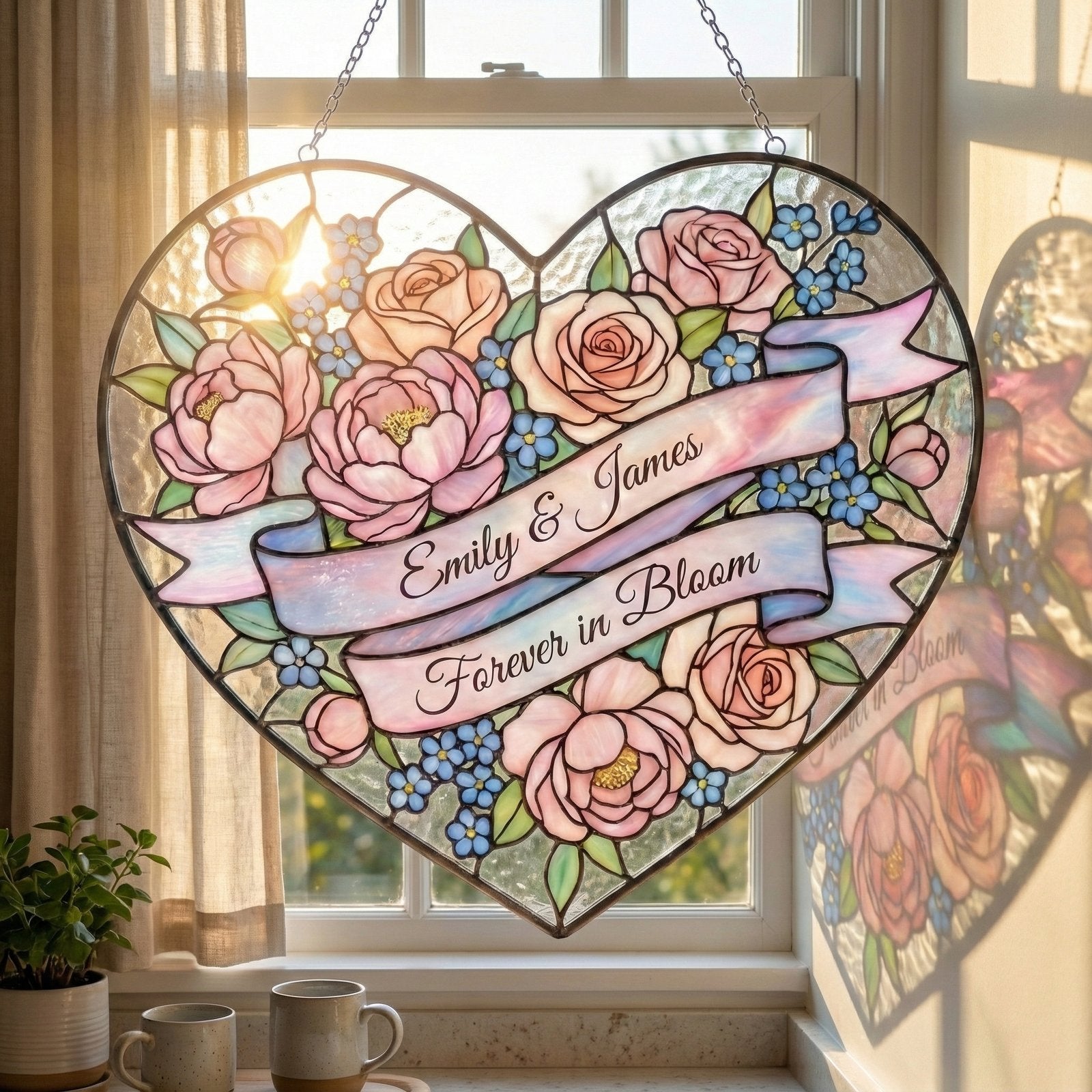 Personalized rose heart suncatcher size options