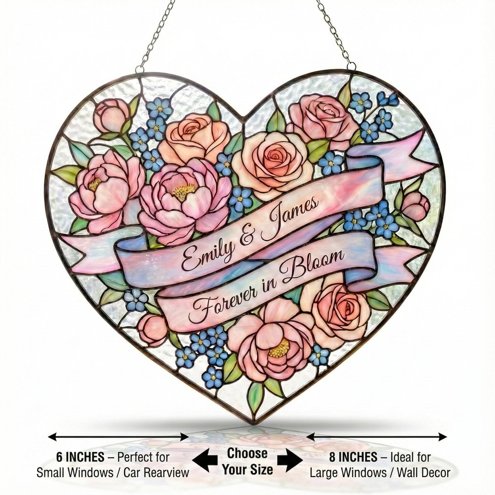 Rose heart suncatcher available in pastel and deep red