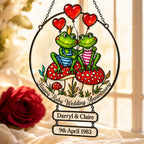 Personalized Ruby Wedding Anniversary Frog Couple Holographic Acrylic Suncatcher