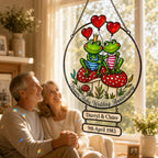 Personalized Ruby Wedding Anniversary Frog Couple Holographic Acrylic Suncatcher