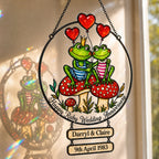 Personalized Ruby Wedding Anniversary Frog Couple Holographic Acrylic Suncatcher
