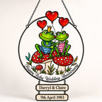 Personalized Ruby Wedding Anniversary Frog Couple Holographic Acrylic Suncatcher