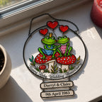 Personalized Ruby Wedding Anniversary Frog Couple Holographic Acrylic Suncatcher