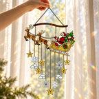 Personalized Santa Sleigh & Reindeer Family Name Holographic Acrylic Suncatcher