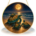 Personalized sea turtle family stained glass suncatcher with custom names