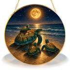 Personalized sea turtle family stained glass suncatcher with custom names