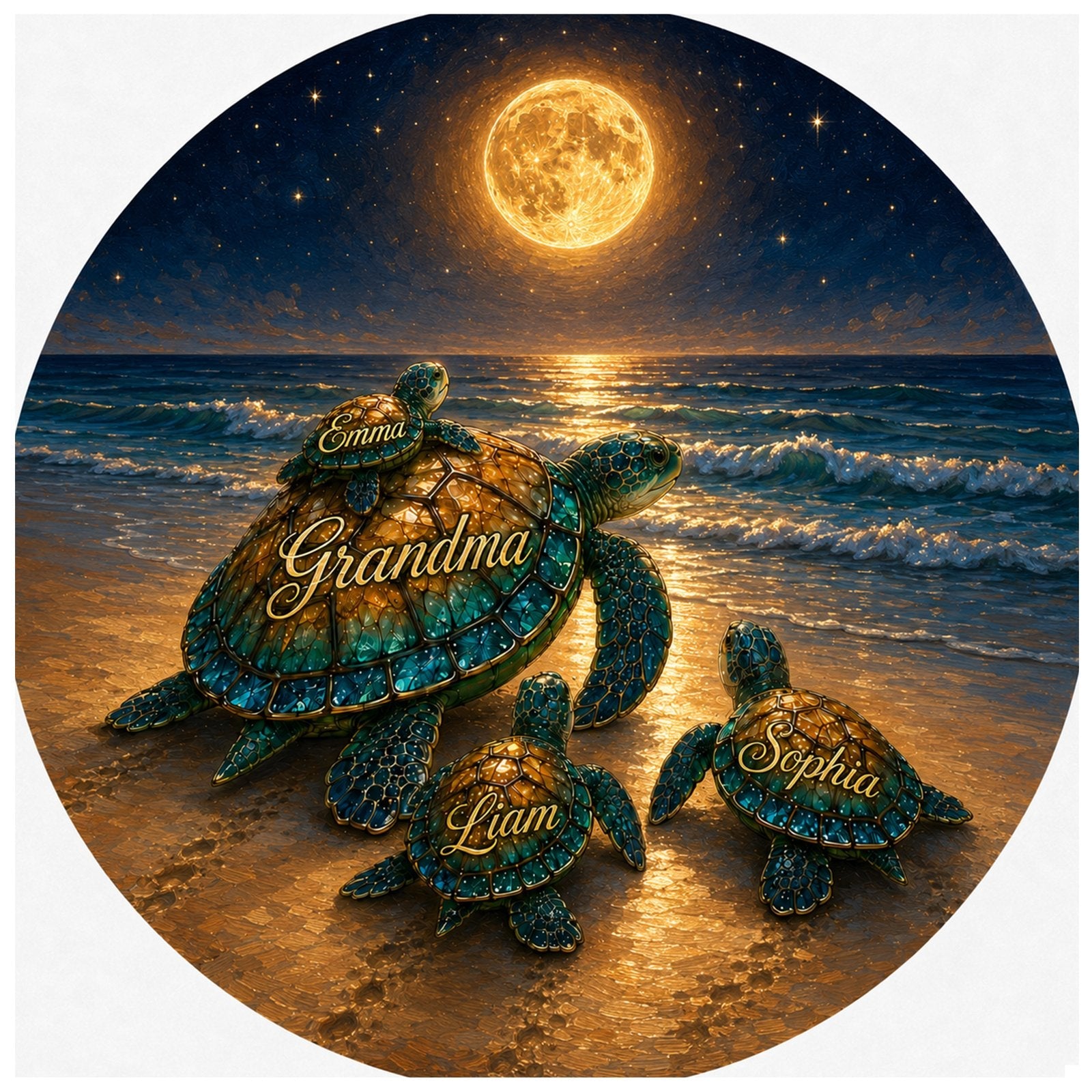 Personalized sea turtle family stained glass suncatcher design