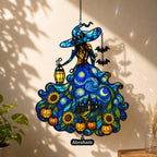 Witch Lady with Lantern, Pumpkins & Bats Holographic Acrylic Suncatcher