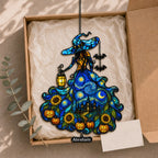 Witch Lady with Lantern, Pumpkins & Bats Holographic Acrylic Suncatcher