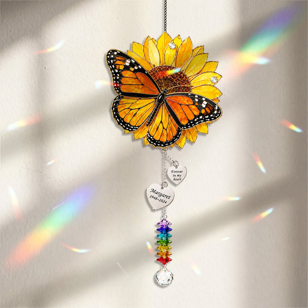 Personalized sunflower butterfly memorial crystal suncatcher