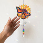 Personalized sunflower butterfly memorial crystal suncatcher detail