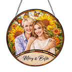 Personalized sunflower photo suncatcher in a window