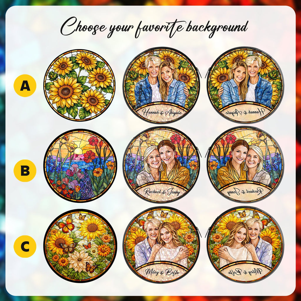 Personalized sunflower photo suncatcher held in hand