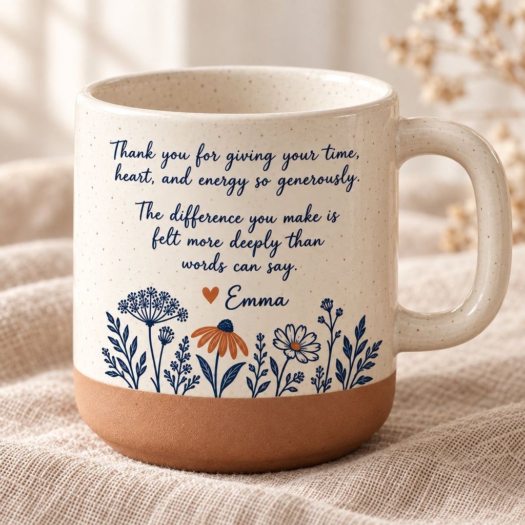 Personalized Thank You Wildflower Pottery Mug — The Warmth You Give