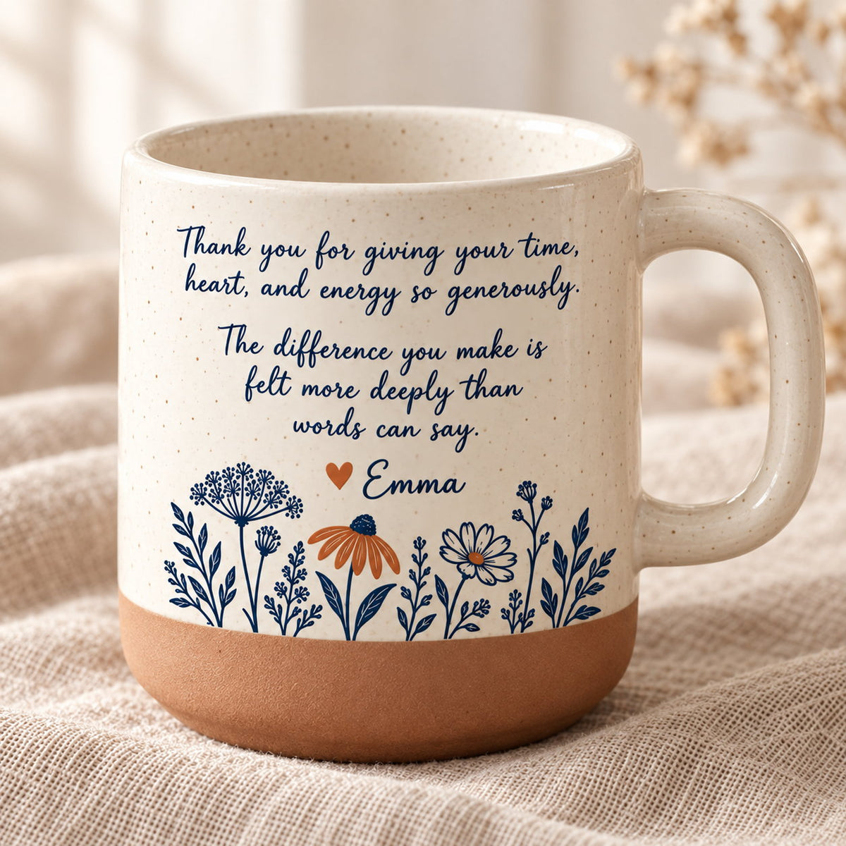 Personalized Thank You Wildflower Pottery Mug — The Warmth You Give