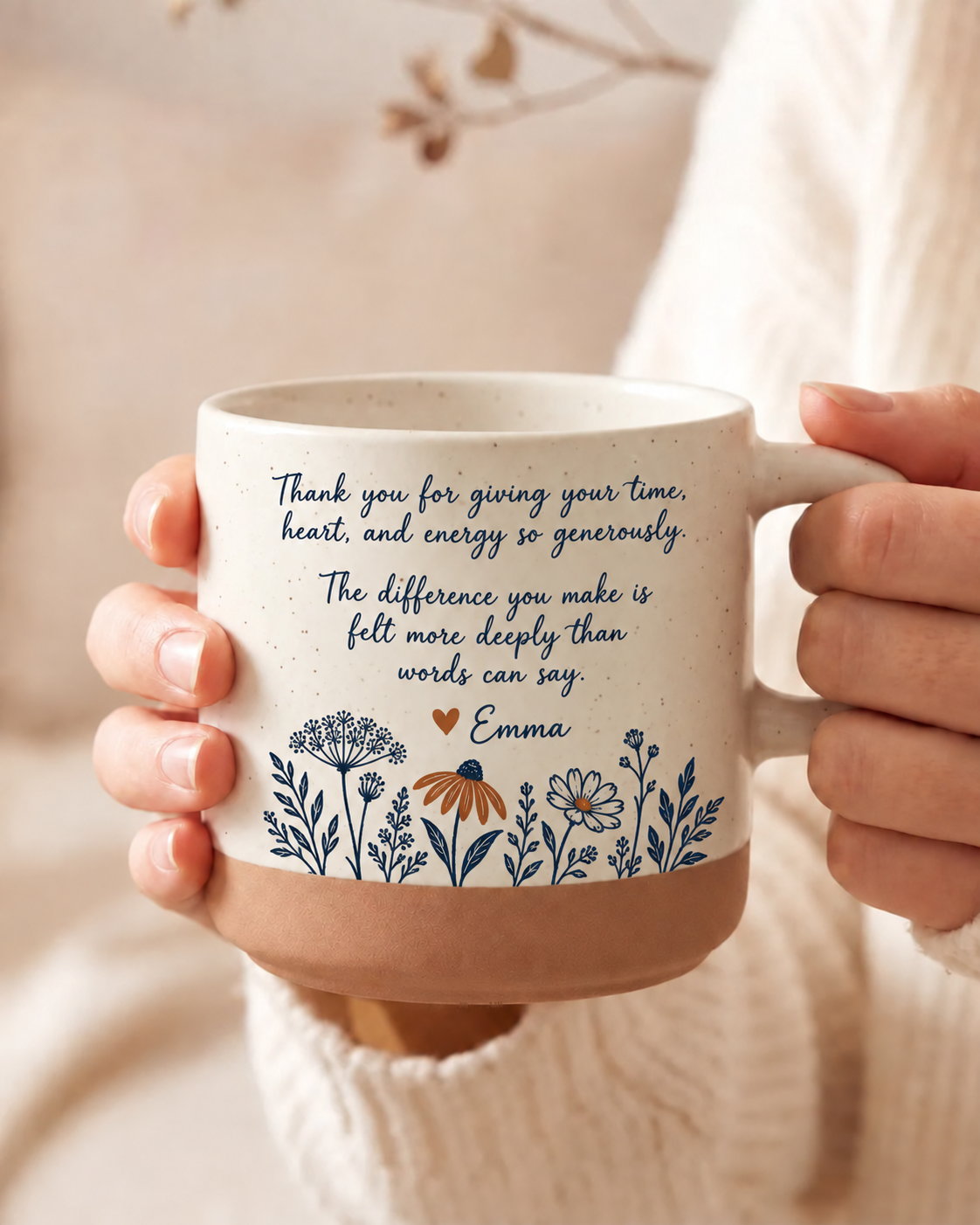 Personalized Thank You Wildflower Pottery Mug — The Warmth You Give
