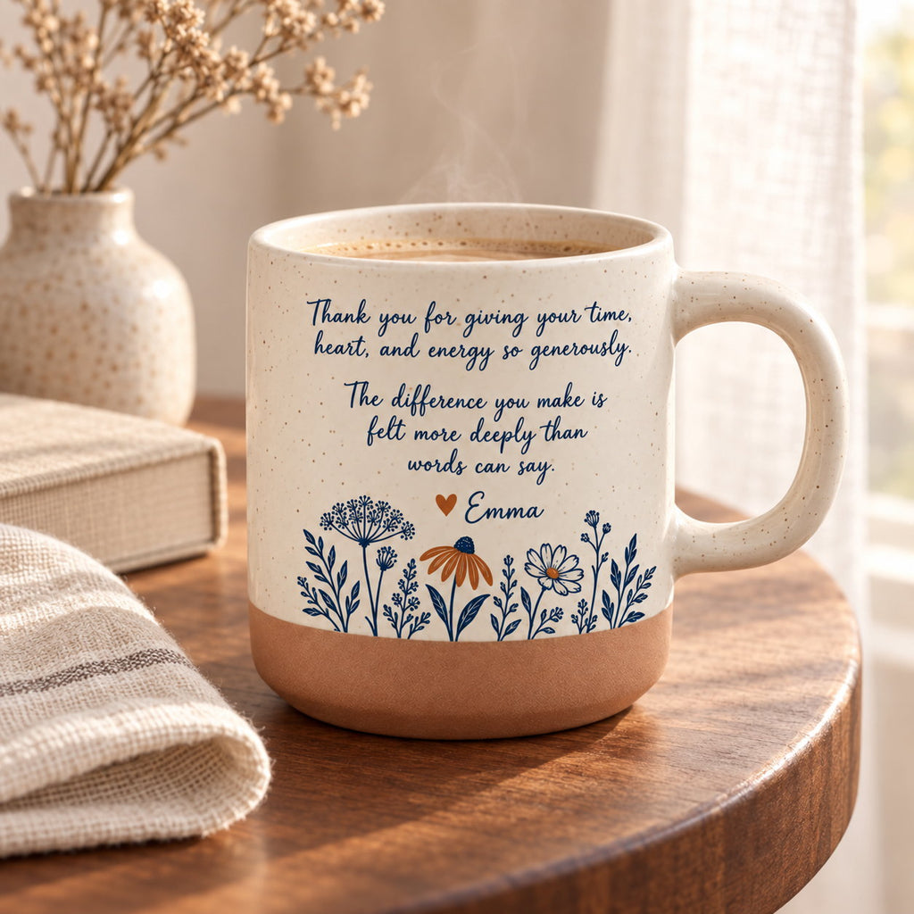 Personalized Thank You Wildflower Pottery Mug — The Warmth You Give