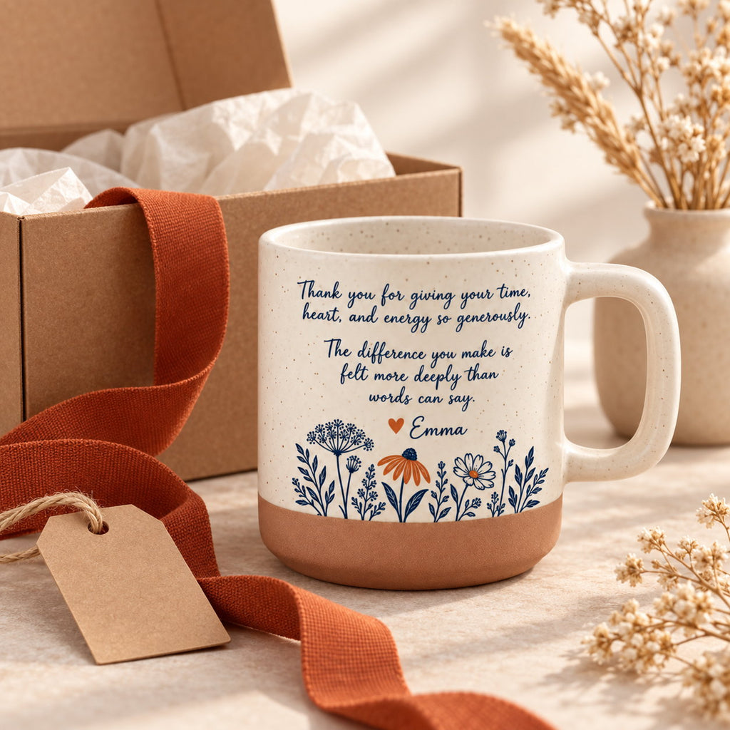 Personalized Thank You Wildflower Pottery Mug — The Warmth You Give