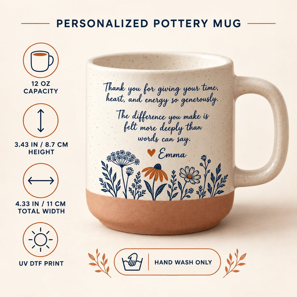 Personalized Thank You Wildflower Pottery Mug — The Warmth You Give