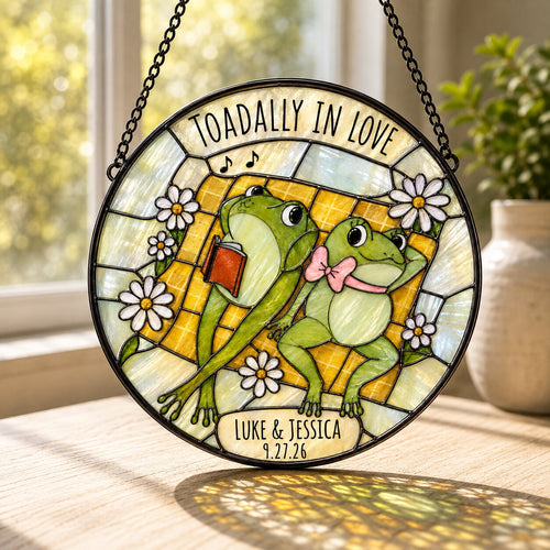 Personalized Toadally In Love Frog Couple Stained Glass Suncatcher