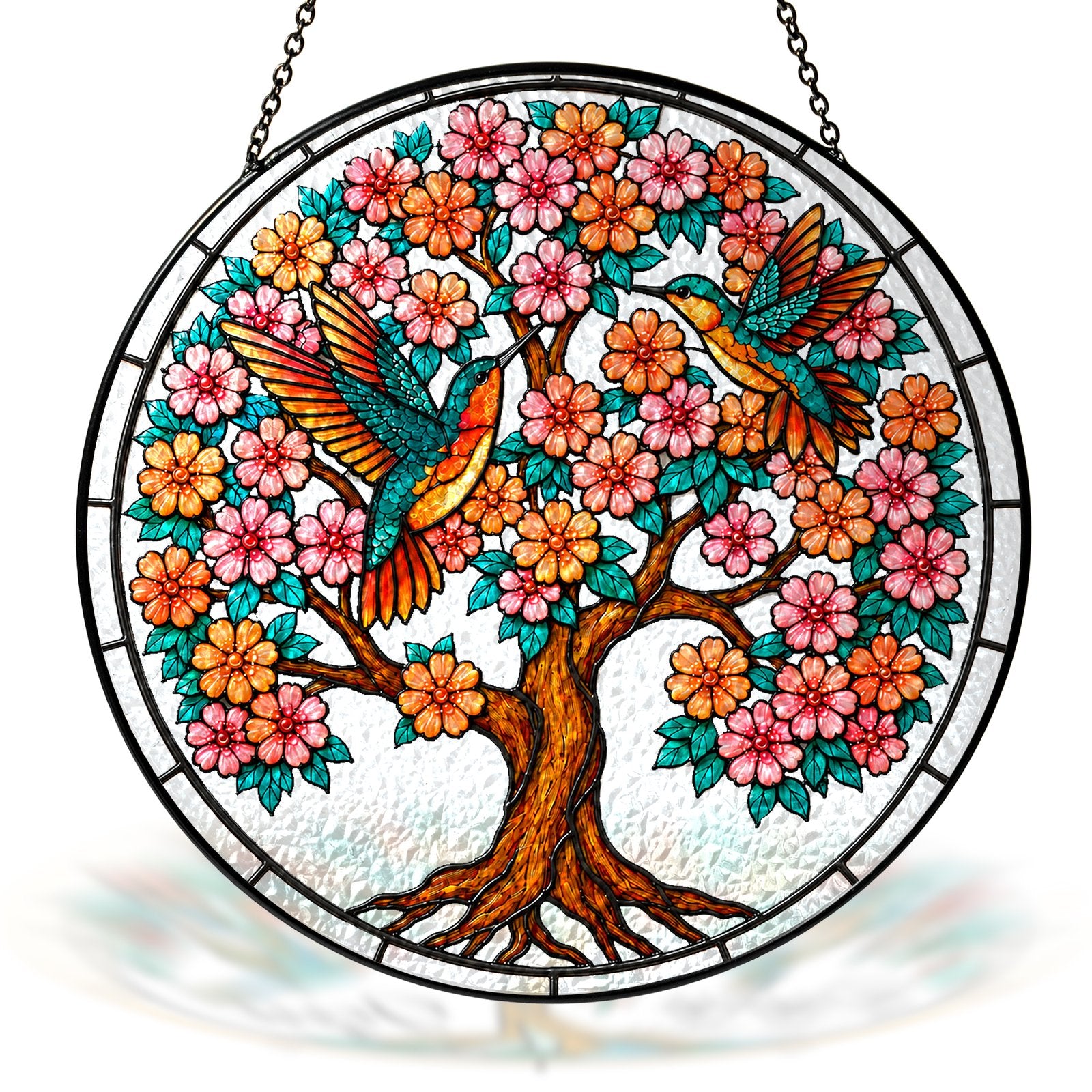 Personalized tree of life hummingbirds suncatcher view 3
