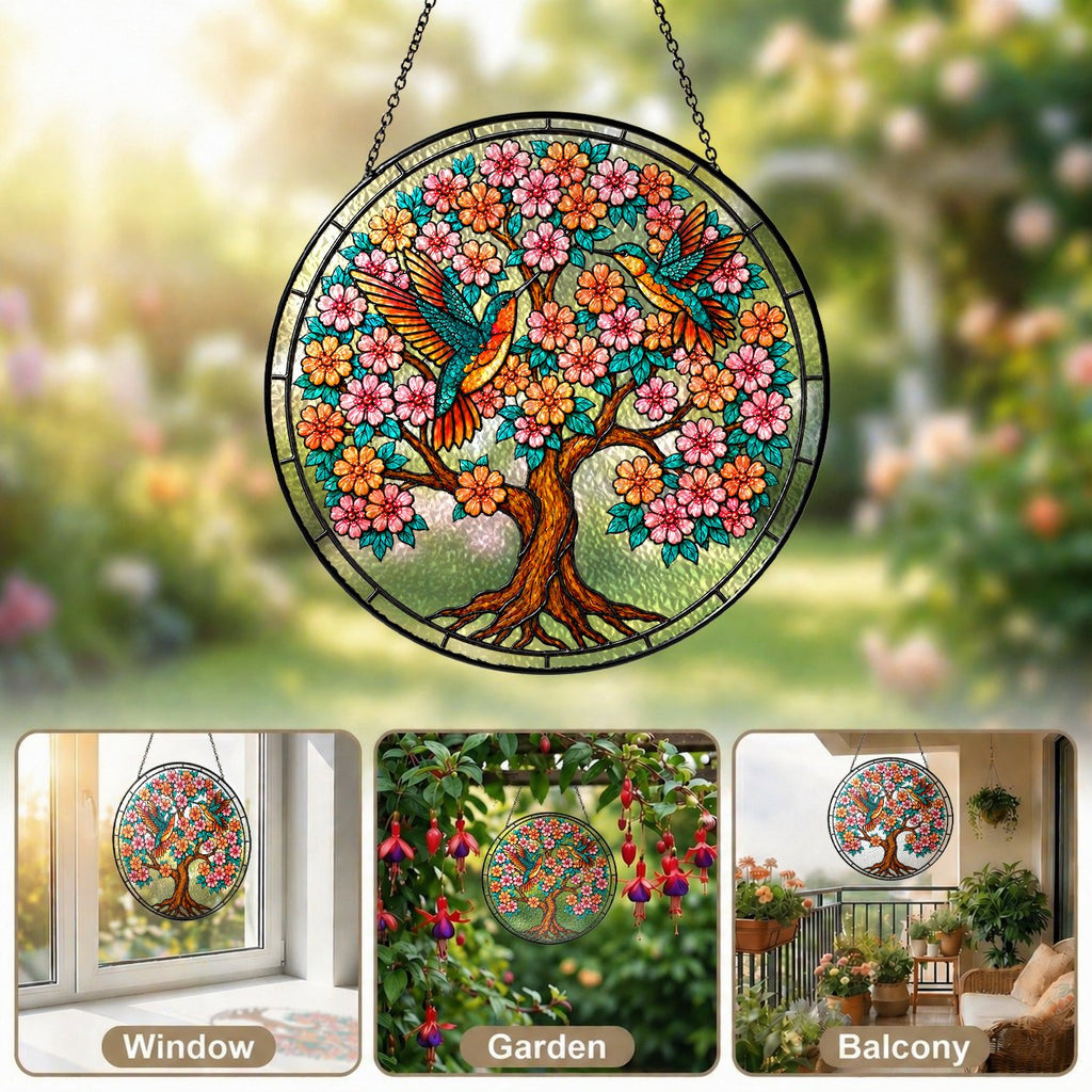Personalized tree of life hummingbirds suncatcher view 9