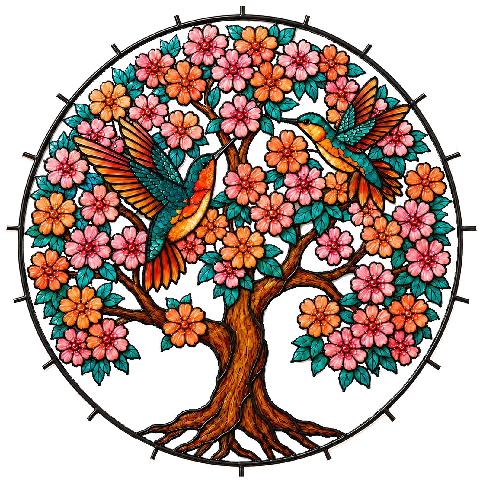 Personalized tree of life with hummingbirds suncatcher design