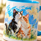 Personalized Tuxedo and Ginger Cat Couple Crayon Art Mug
